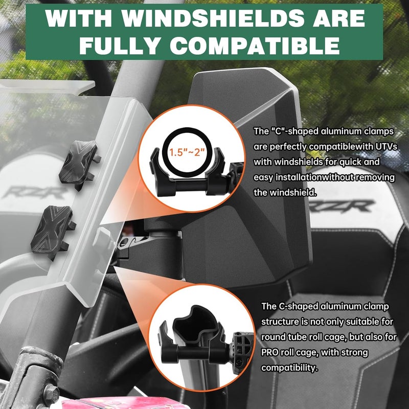 SHEJISI UTV Side Mirrors – Fits almost all UTVs (except full doors)，Compatible with Polaris RZR Ranger、Can am Commander Defender、Honda Pioneer Talon SXS、Kawasaki Mule KRX，Yamaha Wolverine YXZ,RTV - Image 2